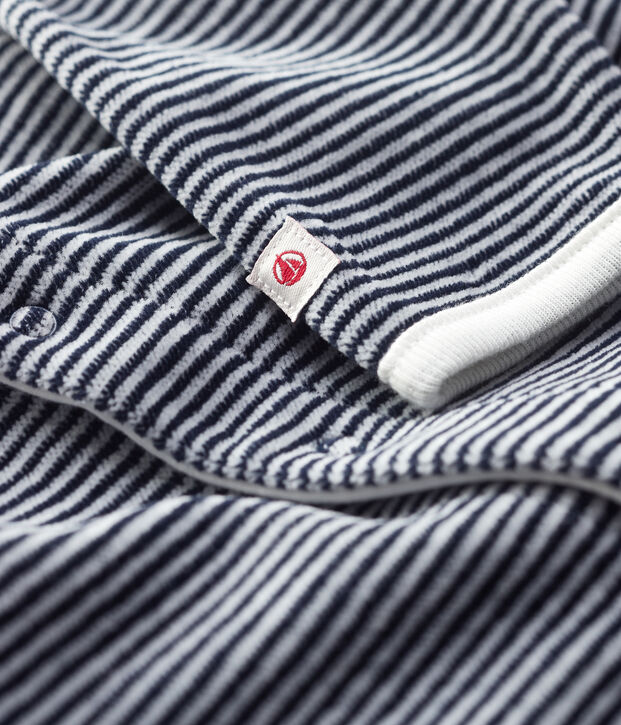 Pelele marinero de terciopelo de algod&oacute;n org&aacute;nico para beb&eacute; azul/blanco